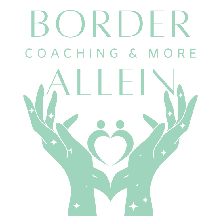 Border Allein Coaching Zwei Hände mit einem Herzsymbol, begleitet von den Worten "Border Coaching & More Allein".